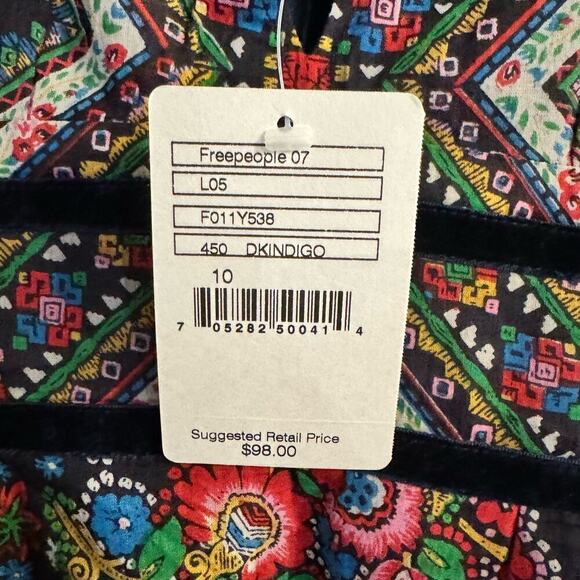 Vintage Free People Y2K Boho Floral Babydoll Velvet Strap Dress DeadStock Sz 10 - Picture 5 of 7